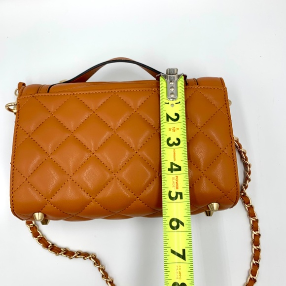 Chic brown/tan top handle trendy quilted shoulder crossbody bag gold-tone chain - Picture 10 of 13